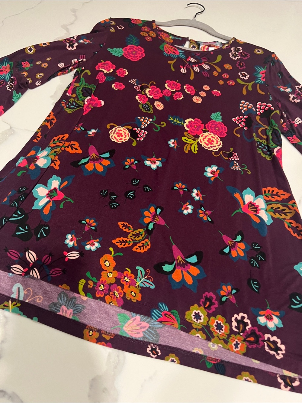 Johnny Was Maroon Floral Tunic with Multicolor Blooms